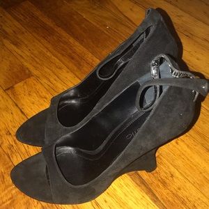Ballistic Suede Black Wedges
